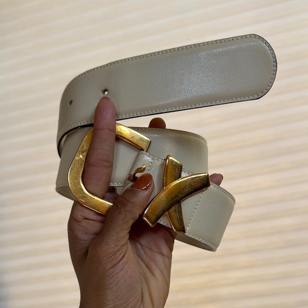 Paloma Picasso Vintage Gold Buckle Cream Belt - Picture 3 of 17